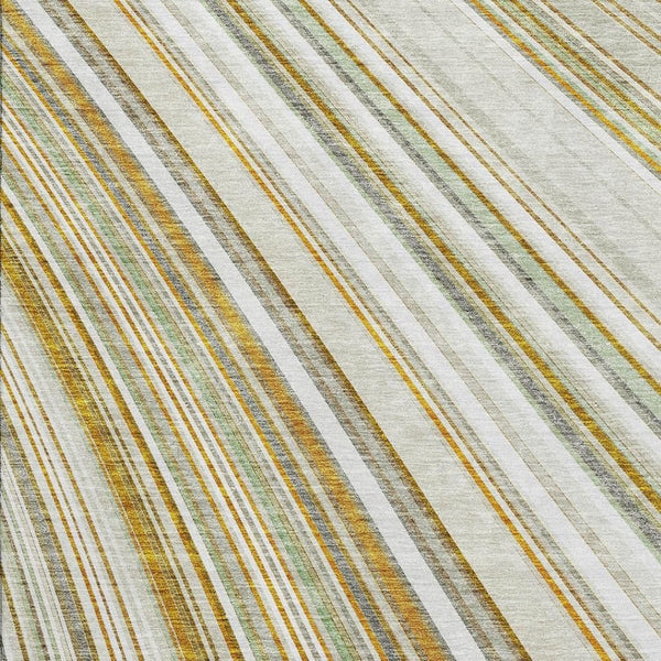 HomeRoots 9' X 12' Linen Gold and Sage Striped Area Rug - Durable, Washable, UV-Protected for Homes with Kids & Pets 677500