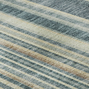 HomeRoots 8' Sky Blue Tan and Beige Striped Round Area Rug - Washable, UV Protected, Durable for High-Traffic Spaces 677504
