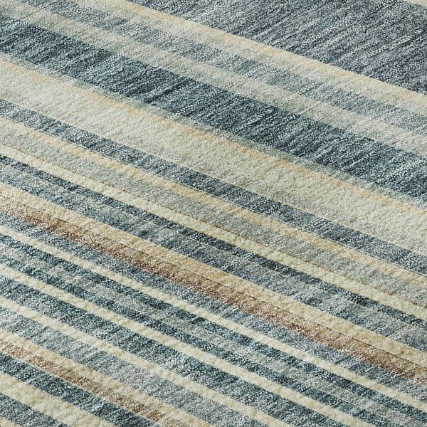 HomeRoots 8' Sky Blue Tan and Beige Striped Round Area Rug - Washable, UV Protected, Durable for High-Traffic Spaces 677504