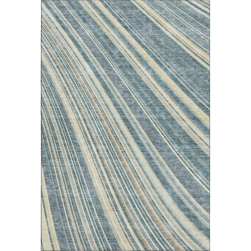 HomeRoots 8' X 10' Sky Blue Striped Area Rug - Washable, UV Protected, Soft Polyester for Indoor & Outdoor Use 677505