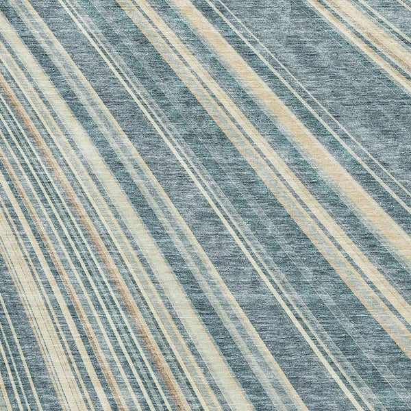 HomeRoots 9' X 12' Sky Blue Tan Beige Striped Washable Area Rug with UV Protection for Modern Homes & Patios 677506