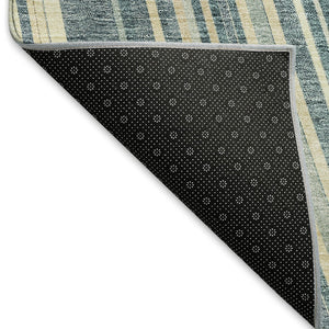 HomeRoots 10' Sky Blue, Tan & Beige Striped Area Rug - Washable, UV Protected, Stain-Resistant, Durable Design! 677507