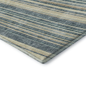 HomeRoots 10' Sky Blue, Tan & Beige Striped Area Rug - Washable, UV Protected, Stain-Resistant, Durable Design! 677507