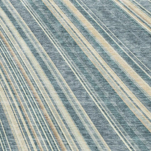 HomeRoots 10' Sky Blue, Tan & Beige Striped Area Rug - Washable, UV Protected, Stain-Resistant, Durable Design! 677507