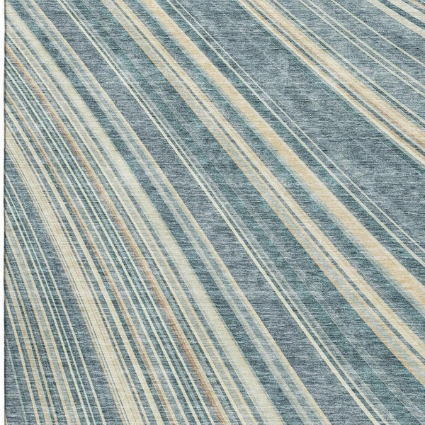 HomeRoots 10' Sky Blue, Tan & Beige Striped Area Rug - Washable, UV Protected, Stain-Resistant, Durable Design! 677507