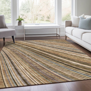 HomeRoots 5' X 8' Durable Taupe Brown & Beige Striped Washable Area Rug with UV Protection for Busy Homes 677509
