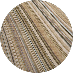 HomeRoots 8' Taupe Brown & Beige Striped Washable Round Rug - Durable, UV-Protected, Pet-Friendly Design! 677510