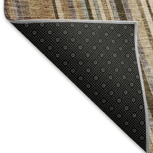 HomeRoots 8' Taupe Brown & Beige Striped Washable Round Rug - Durable, UV-Protected, Pet-Friendly Design! 677510