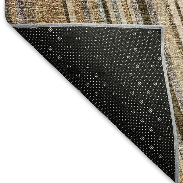 HomeRoots 8' Taupe Brown & Beige Striped Washable Round Rug - Durable, UV-Protected, Pet-Friendly Design! 677510