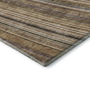 HomeRoots 8' Taupe Brown & Beige Striped Washable Round Rug - Durable, UV-Protected, Pet-Friendly Design! 677510