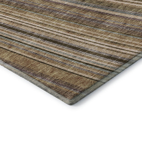 HomeRoots 8' Taupe Brown & Beige Striped Washable Round Rug - Durable, UV-Protected, Pet-Friendly Design! 677510