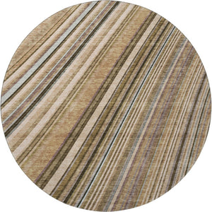 HomeRoots 8' Taupe Brown & Beige Striped Washable Round Rug - Durable, UV-Protected, Pet-Friendly Design! 677510