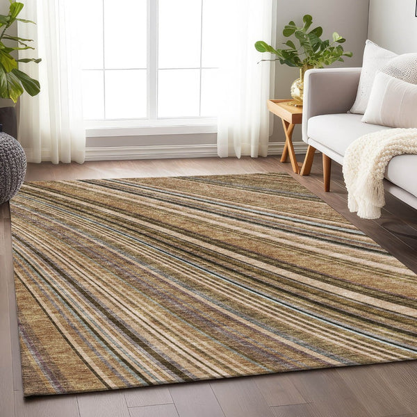 HomeRoots 8' X 10' Stylish Taupe Brown & Beige Striped Area Rug with UV Protection & Easy Care for Homes 677511
