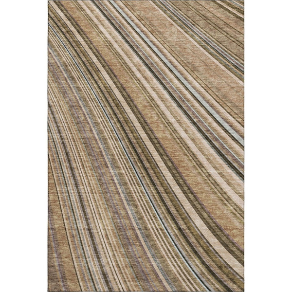 HomeRoots 9' X 12' Taupe Brown & Beige Striped Washable Area Rug - Stain Resistant, UV Protected & Stylish 677512