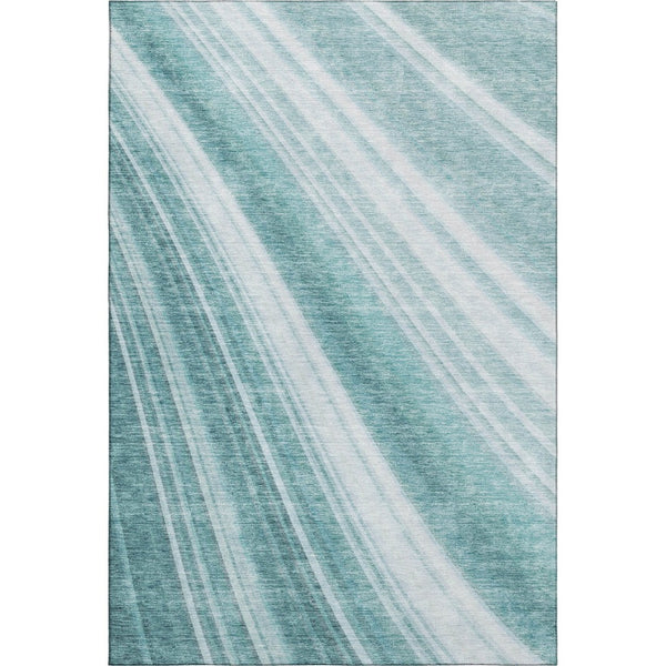 HomeRoots 5' X 8' Teal And Ivory Striped Washable Area Rug - Durable, UV Protected, and Easy to Clean for Homes 677515
