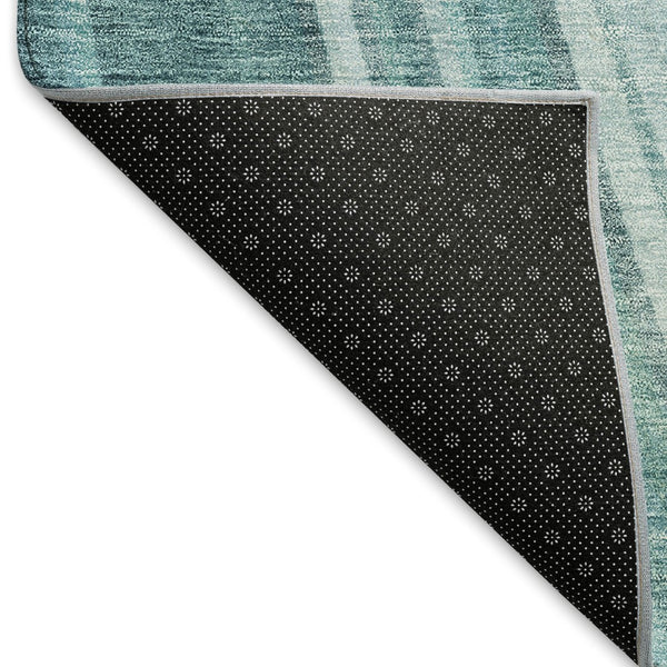 HomeRoots 5' X 8' Teal And Ivory Striped Washable Area Rug - Durable, UV Protected, and Easy to Clean for Homes 677515