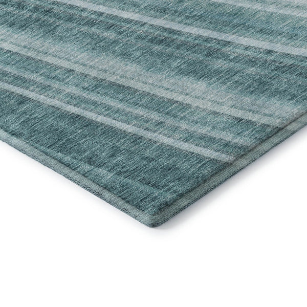 HomeRoots 5' X 8' Teal And Ivory Striped Washable Area Rug - Durable, UV Protected, and Easy to Clean for Homes 677515
