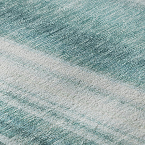 HomeRoots 5' X 8' Teal And Ivory Striped Washable Area Rug - Durable, UV Protected, and Easy to Clean for Homes 677515