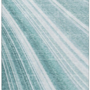 HomeRoots 5' X 8' Teal And Ivory Striped Washable Area Rug - Durable, UV Protected, and Easy to Clean for Homes 677515