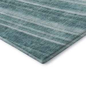 HomeRoots 8' X 10' Teal and Ivory Striped Washable Area Rug - Durable, UV-Protected, Stylish for Any Room 677517