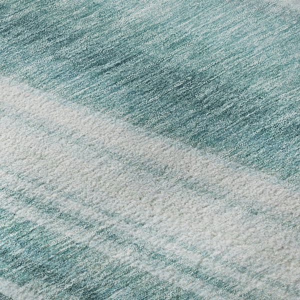 HomeRoots 8' X 10' Teal and Ivory Striped Washable Area Rug - Durable, UV-Protected, Stylish for Any Room 677517