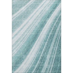 HomeRoots 8' X 10' Teal and Ivory Striped Washable Area Rug - Durable, UV-Protected, Stylish for Any Room 677517