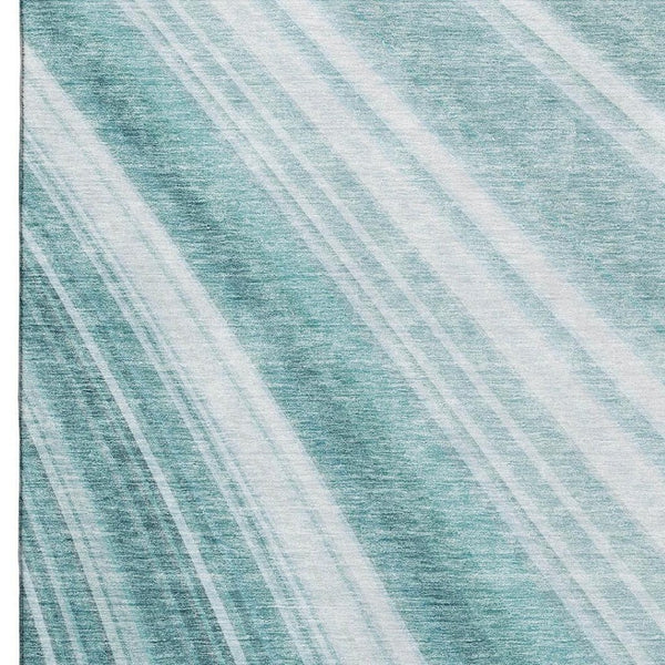 HomeRoots 10' Teal and Ivory Striped Washable Area Rug - UV Protected, Stain Resistant, Perfect for Busy Homes 677519
