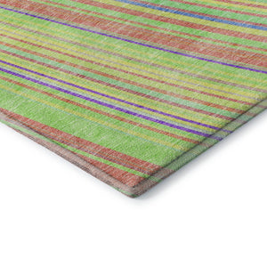 HomeRoots 5' Vibrant Yellow, Lime Green & Purple Striped Washable Area Rug – UV Protected, Durable & Stylish! 677521