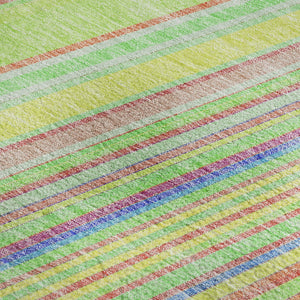 HomeRoots 5' Vibrant Yellow, Lime Green & Purple Striped Washable Area Rug – UV Protected, Durable & Stylish! 677521