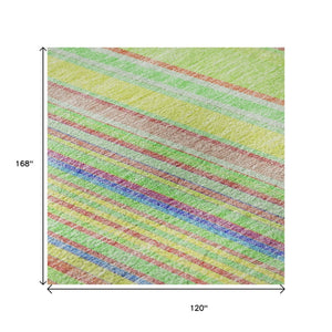 HomeRoots 10' Vibrant Striped Washable Area Rug in Yellow, Lime Green & Purple - UV Protected & Durable Design 677525