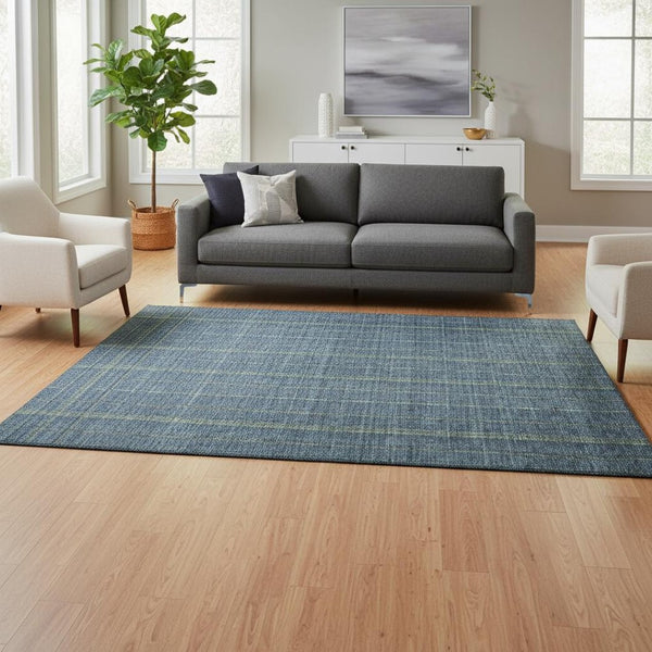 HomeRoots 5' Blue & Green Striped Washable Area Rug - Durable, UV-Protected, Easy-Care Design for Any Space 677527