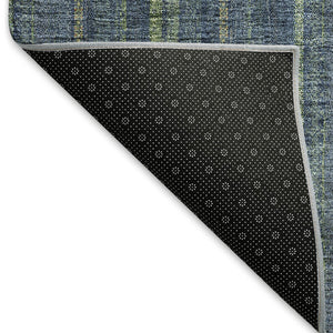 HomeRoots 5' Blue & Green Striped Washable Area Rug - Durable, UV-Protected, Easy-Care Design for Any Space 677527