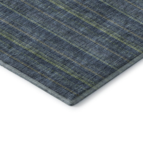 HomeRoots 5' Blue & Green Striped Washable Area Rug - Durable, UV-Protected, Easy-Care Design for Any Space 677527
