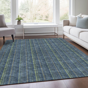 HomeRoots 5' Blue & Green Striped Washable Area Rug - Durable, UV-Protected, Easy-Care Design for Any Space 677527