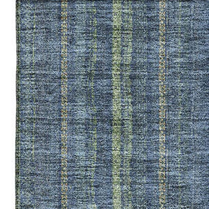HomeRoots 5' Blue & Green Striped Washable Area Rug - Durable, UV-Protected, Easy-Care Design for Any Space 677527