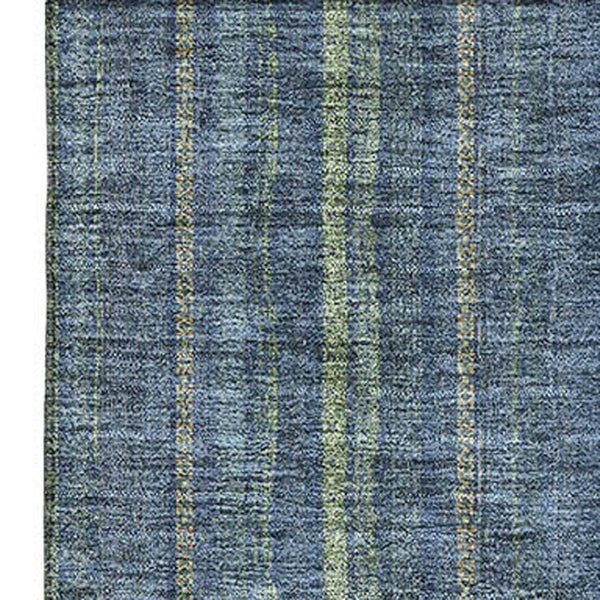 HomeRoots 5' Blue & Green Striped Washable Area Rug - Durable, UV-Protected, Easy-Care Design for Any Space 677527