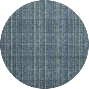 HomeRoots 8' Blue and Green Striped Washable Round Rug – UV Protected, Stain Resistant, Perfect for Family Spaces! 677528