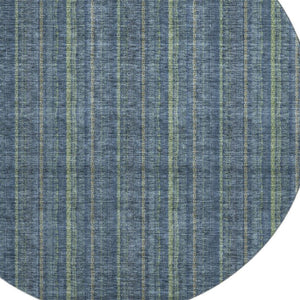 HomeRoots 8' Blue and Green Striped Washable Round Rug – UV Protected, Stain Resistant, Perfect for Family Spaces! 677528