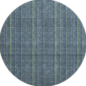 HomeRoots 8' Blue and Green Striped Washable Round Rug – UV Protected, Stain Resistant, Perfect for Family Spaces! 677528