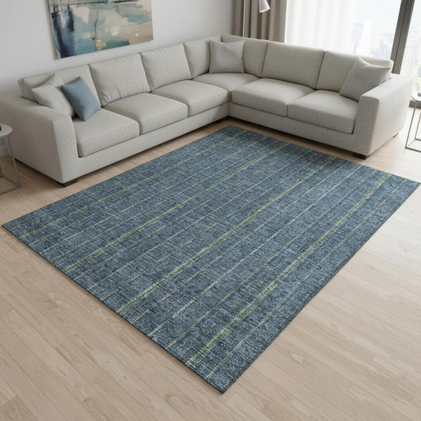 HomeRoots 8' X 10' Striped Area Rug in Blue and Green – Durable, Washable, UV Protected, Pet-Friendly Design 677529
