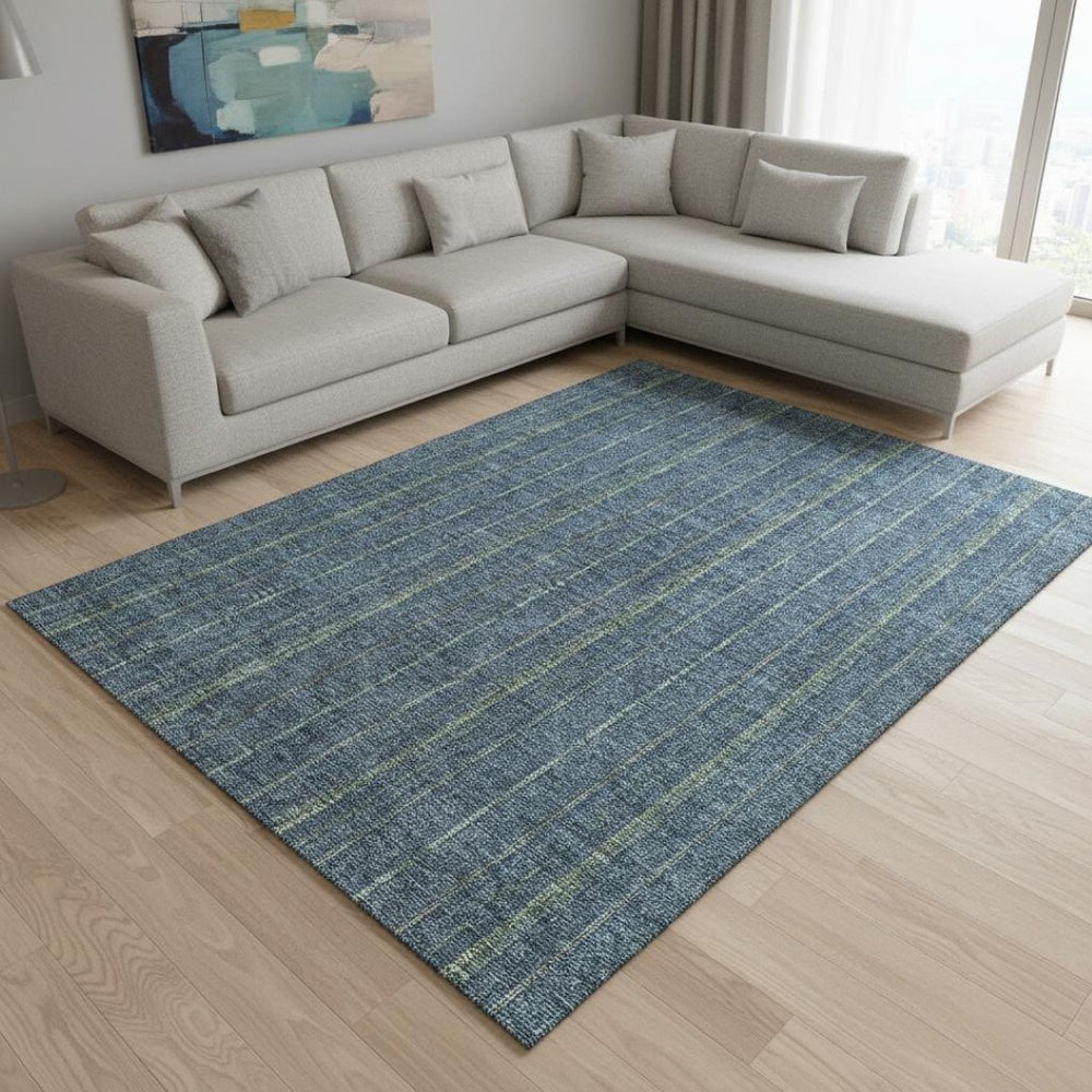 HomeRoots 9' X 12' Vibrant Blue and Green Striped Washable Area Rug with UV Protection & Stain Resistance 677530