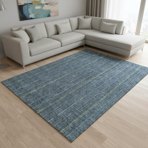 HomeRoots 9' X 12' Vibrant Blue and Green Striped Washable Area Rug with UV Protection & Stain Resistance 677530