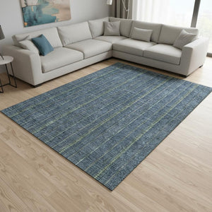 HomeRoots 10' Blue and Green Striped Washable Area Rug with UV Protection - Durable, Stylish, Easy Care for Families 677531