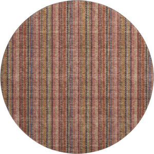 HomeRoots 8' Washable Blush Purple & Orange Striped Round Rug with UV Protection for Durable Style & Comfort 677534