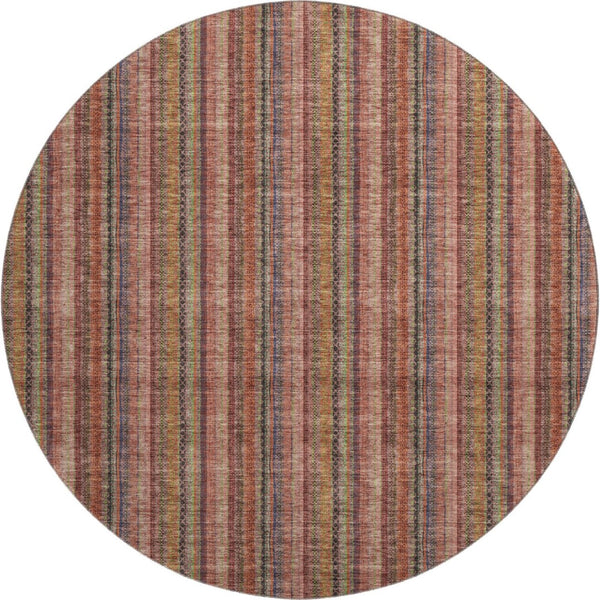 HomeRoots 8' Washable Blush Purple & Orange Striped Round Rug with UV Protection for Durable Style & Comfort 677534