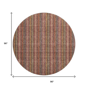 HomeRoots 8' Washable Blush Purple & Orange Striped Round Rug with UV Protection for Durable Style & Comfort 677534