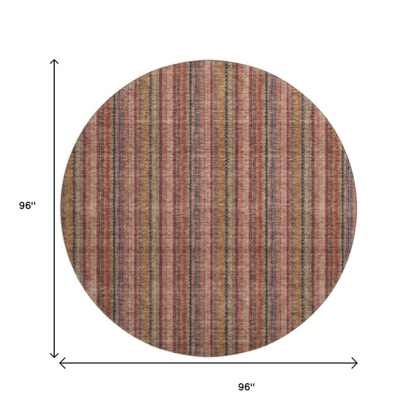 HomeRoots 8' Washable Blush Purple & Orange Striped Round Rug with UV Protection for Durable Style & Comfort 677534