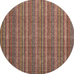 HomeRoots 8' Washable Blush Purple & Orange Striped Round Rug with UV Protection for Durable Style & Comfort 677534