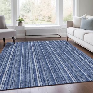 HomeRoots 5' X 8' Striped Denim Blue Area Rug - Soft, Washable, UV-Protected, Perfect for High-Traffic Spaces 677539