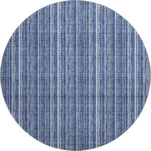 HomeRoots 8' Denim Blue and Ivory Striped Washable Area Rug with UV Protection for Coastal Charm & Durability 677540